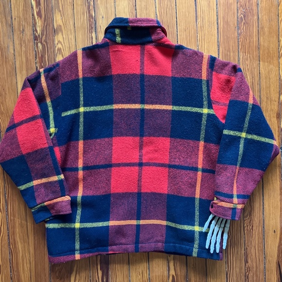 💀 SOLD 💀 Vintage 60s Maine Guide Wool Sherpa Lined Plaid Flannel Jacket ~ L - Picture 5 of 8